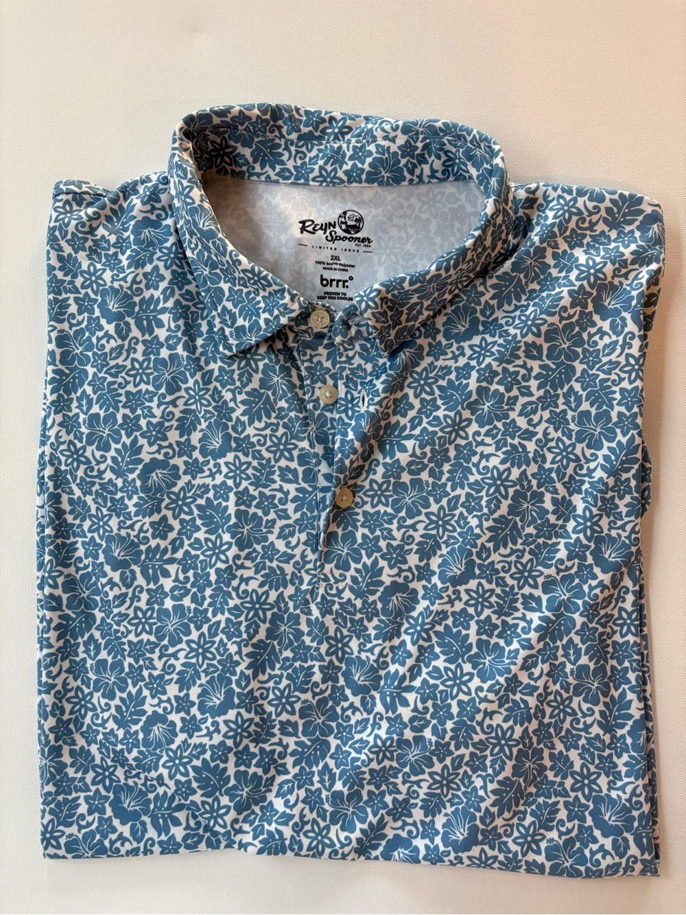 Reyn Spooner White & Blue Floral Polo